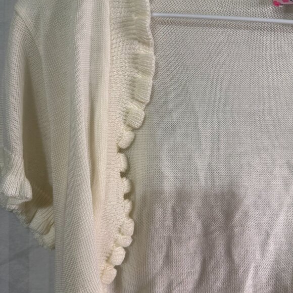 Knit Minded Cream Color Cardigan Size Large Short Sleeve - Picture 3 of 12